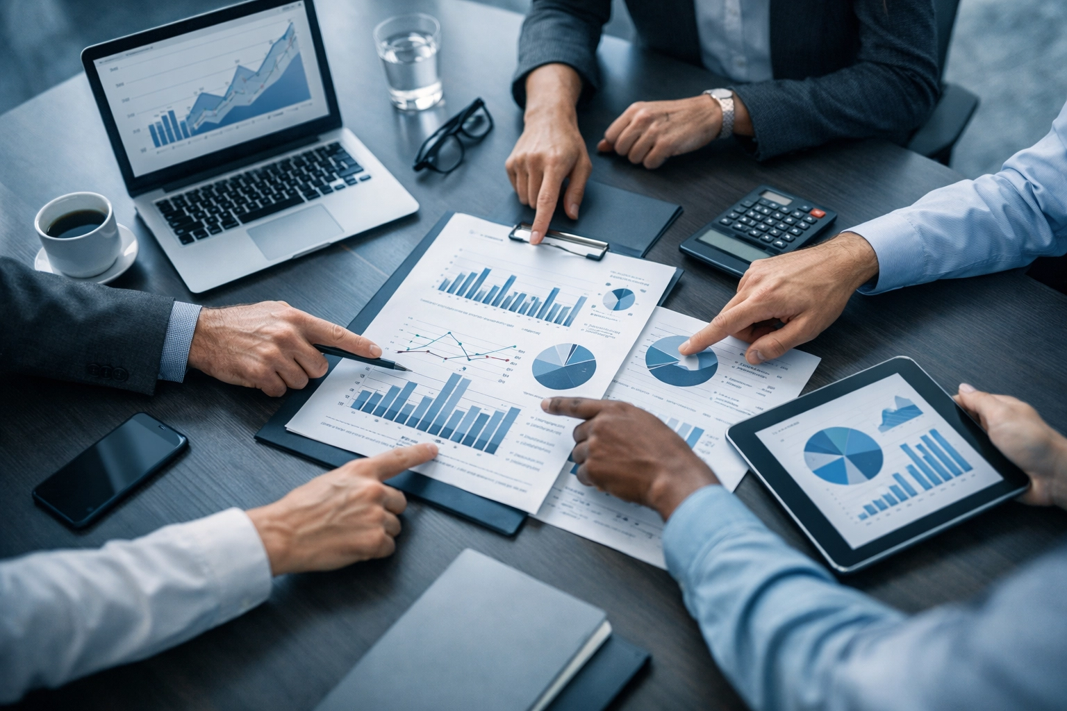 Business advisory team reviewing exit planning documents for North Carolina business sale