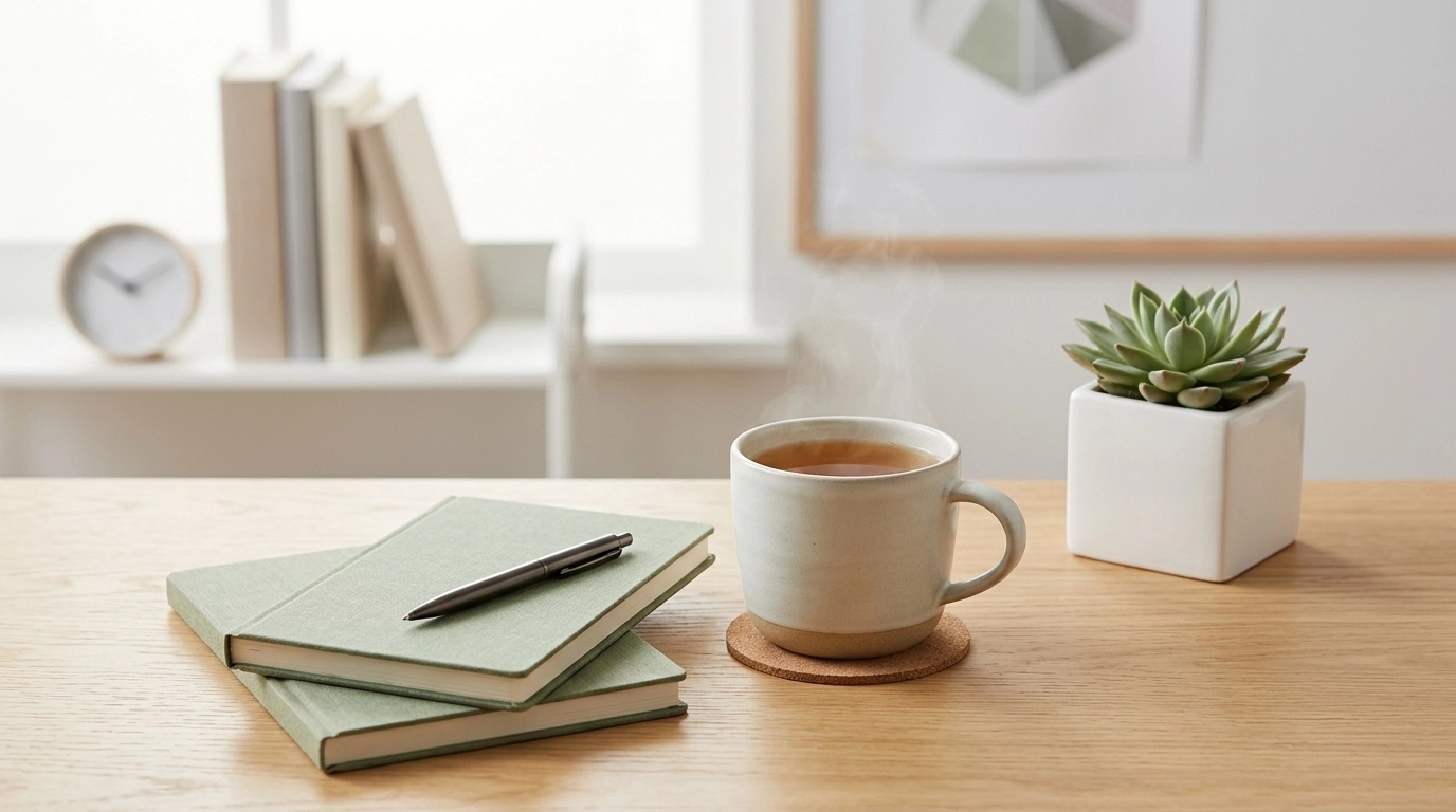A calm, organized workspace representing a safe, sensory-friendly environment for therapy.