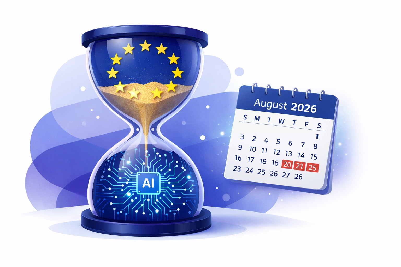 EU AI Act compliance deadline countdown to August 2026 with hourglass visualization