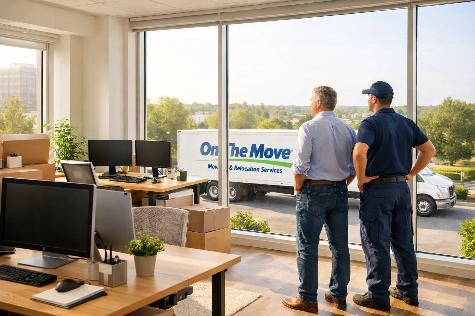 Successful Durham Region office relocation with On The Move professional movers and set up workstations.