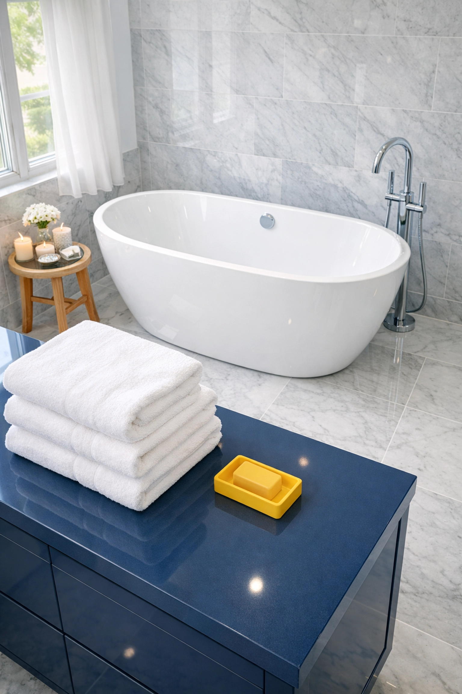 Immaculate master bathroom in Concord featuring spotless marble tiles and professional house cleaning.