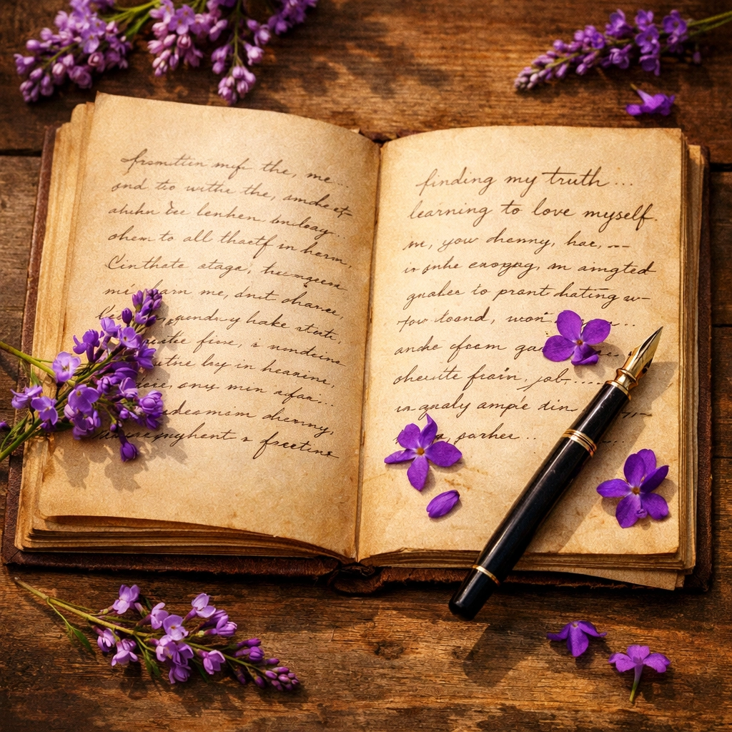 Vintage letters and purple flowers symbolizing The Color Purple's epistolary storytelling