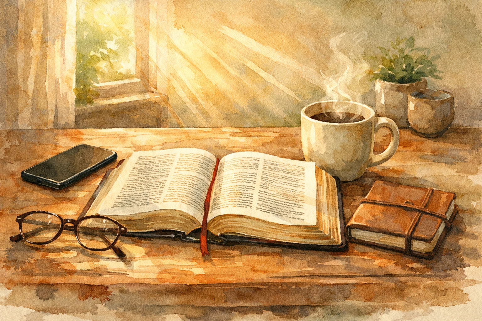 Open Bible next to face-down smartphone symbolizing intentional spiritual practice over news consumption