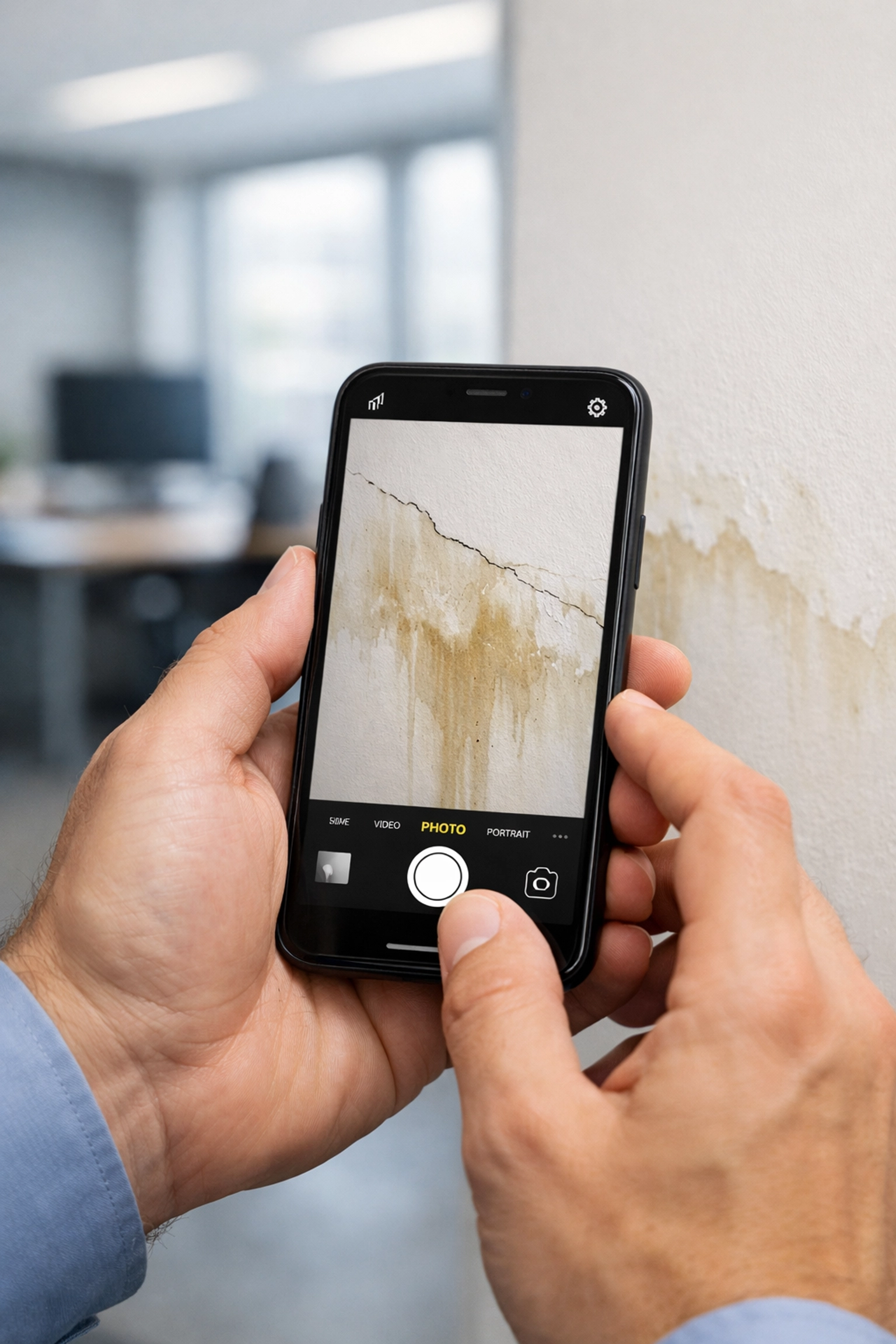 Documenting commercial property damage and cracks for a Florida property insurance claim reporting.