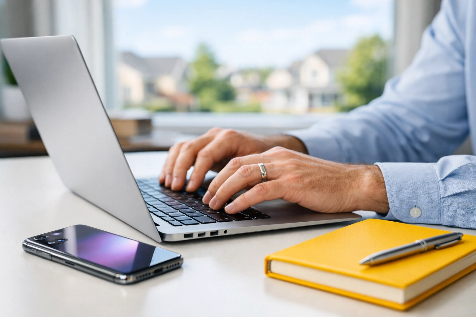 Service business owner optimizing local SEO keywords on a laptop to target nearby customers.