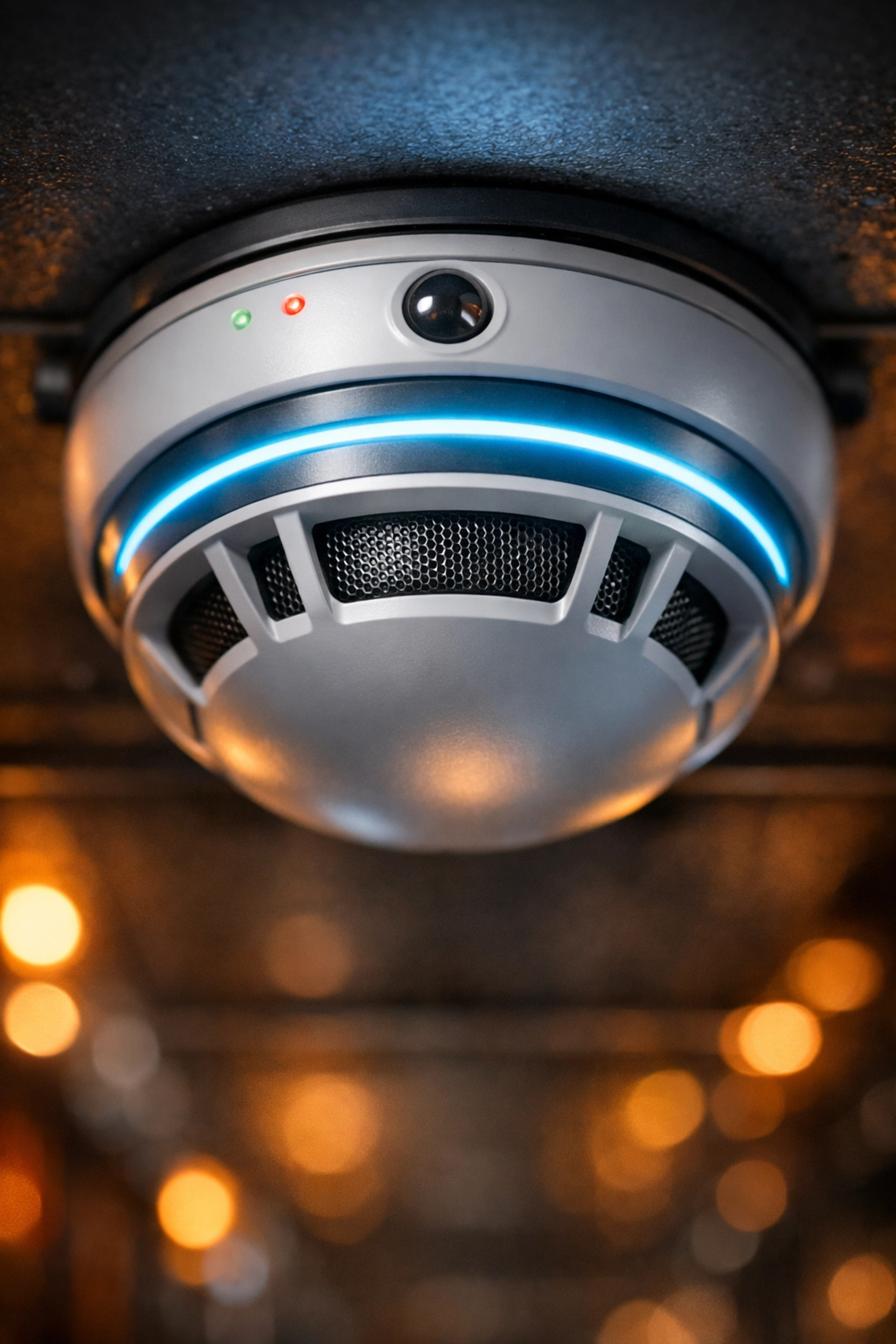 High-tech multi-sensor fire detector in a server room, ensuring modern fire compliance and safety.