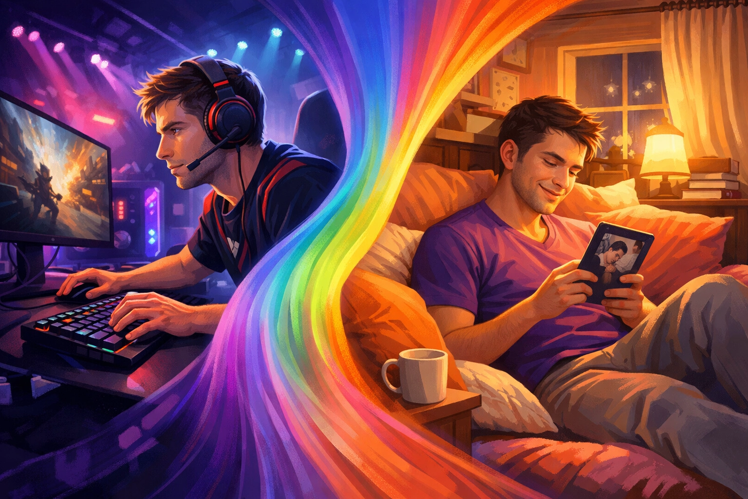 Gamer transitioning from esports competition to reading MM romance novels