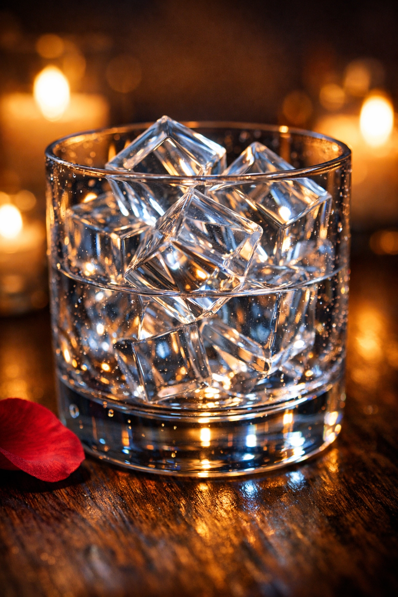 Crystal-clear ice cubes made with filtered water for smoother Valentine's cocktails