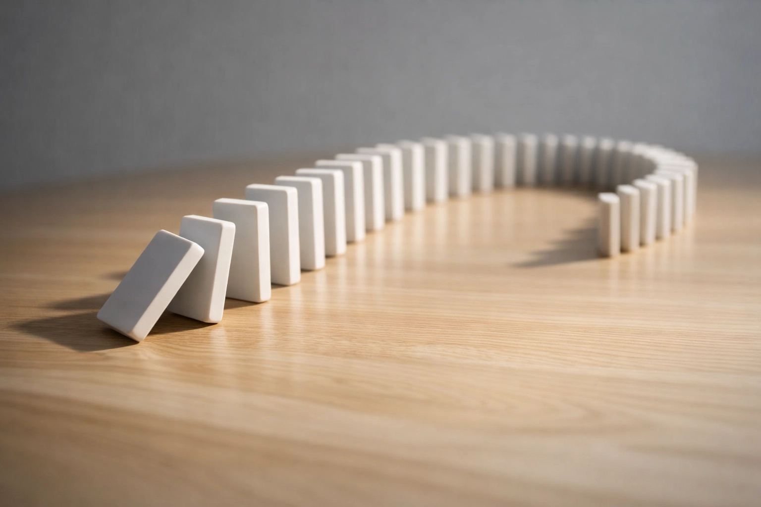 Connected dominoes illustrating multi-channel marketing attribution model