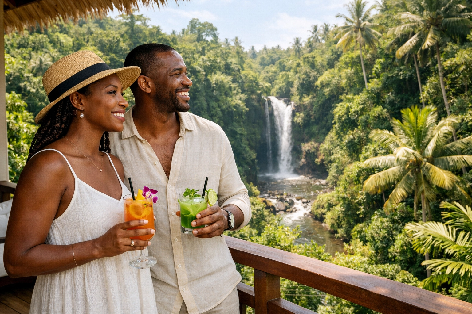 Couple enjoying a high-margin luxury resort stay planned by an expert travel agency using custom itineraries.