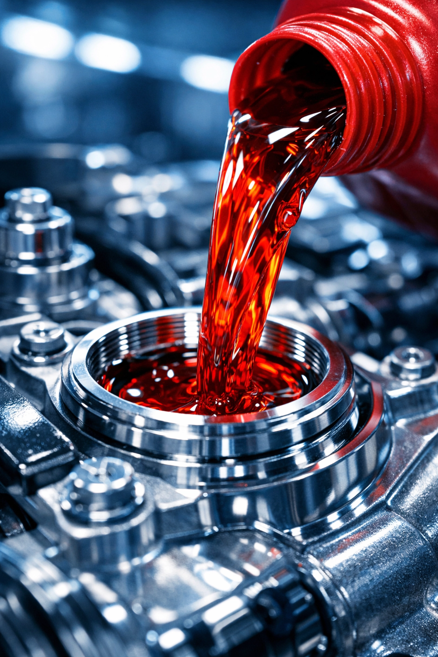 Technician pouring fresh transmission fluid into a Mercedes-Benz for improved shifting and performance.