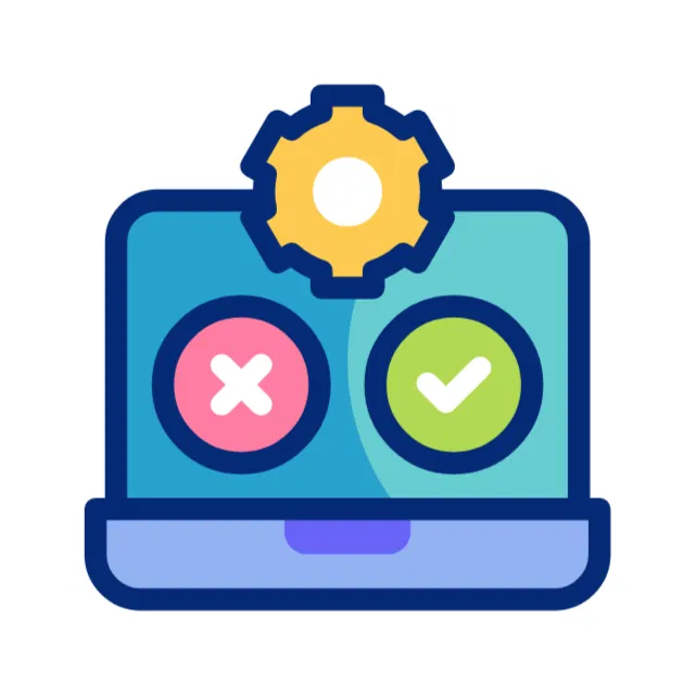 Laptop with gear icon symbolizing IT troubleshooting and resolution