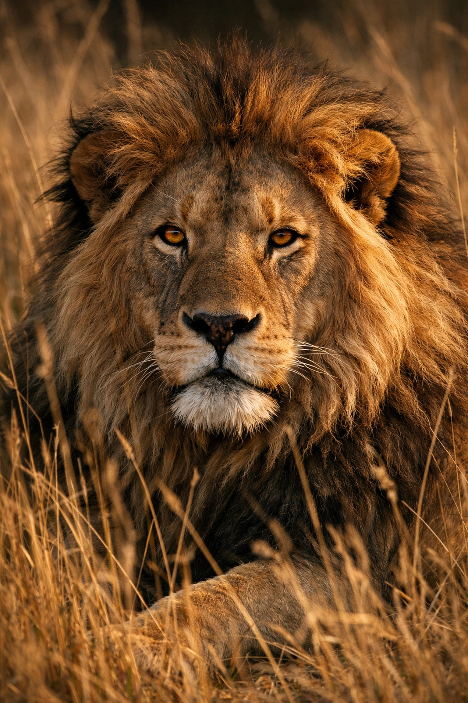 Majestic lion portrait in natural habitat, illustrating high-quality professional wildlife photography.