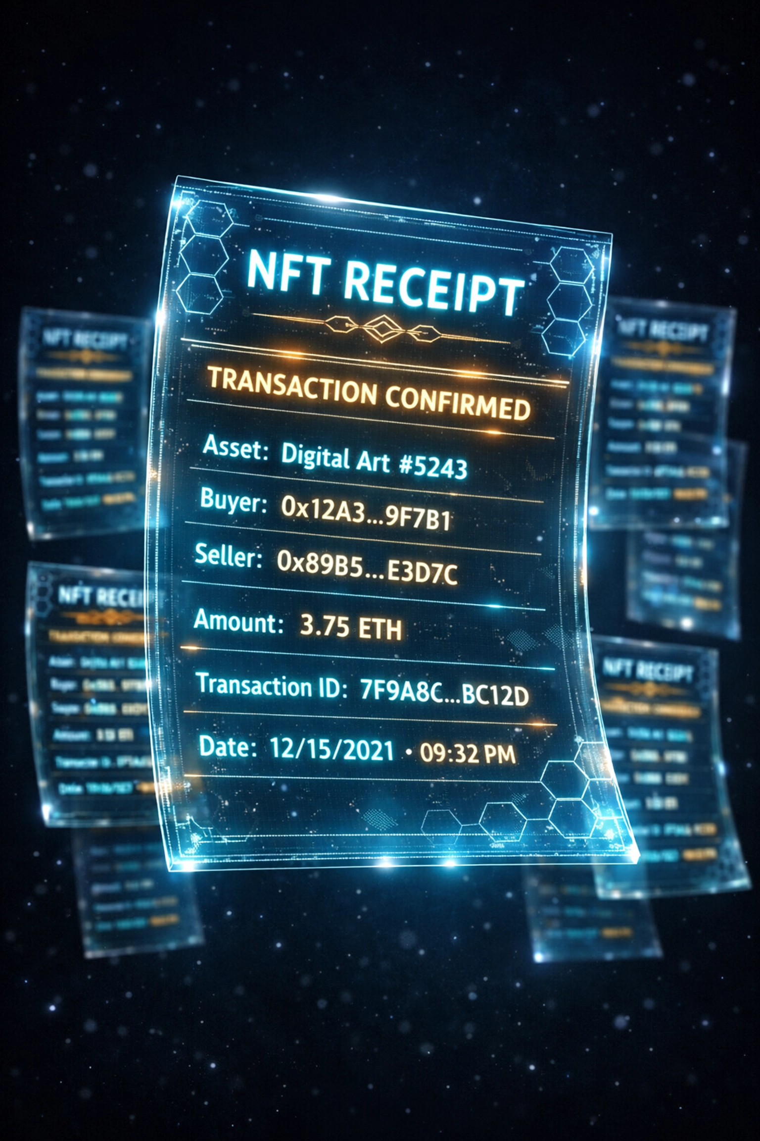 Blockchain NFT receipt showing permanent transaction records and digital payment verification