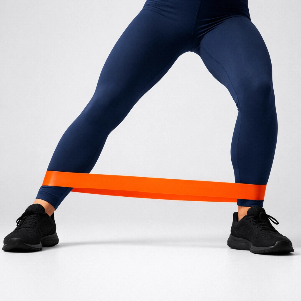 A person performing lateral walks with a mini resistance band to improve balance and joint longevity.