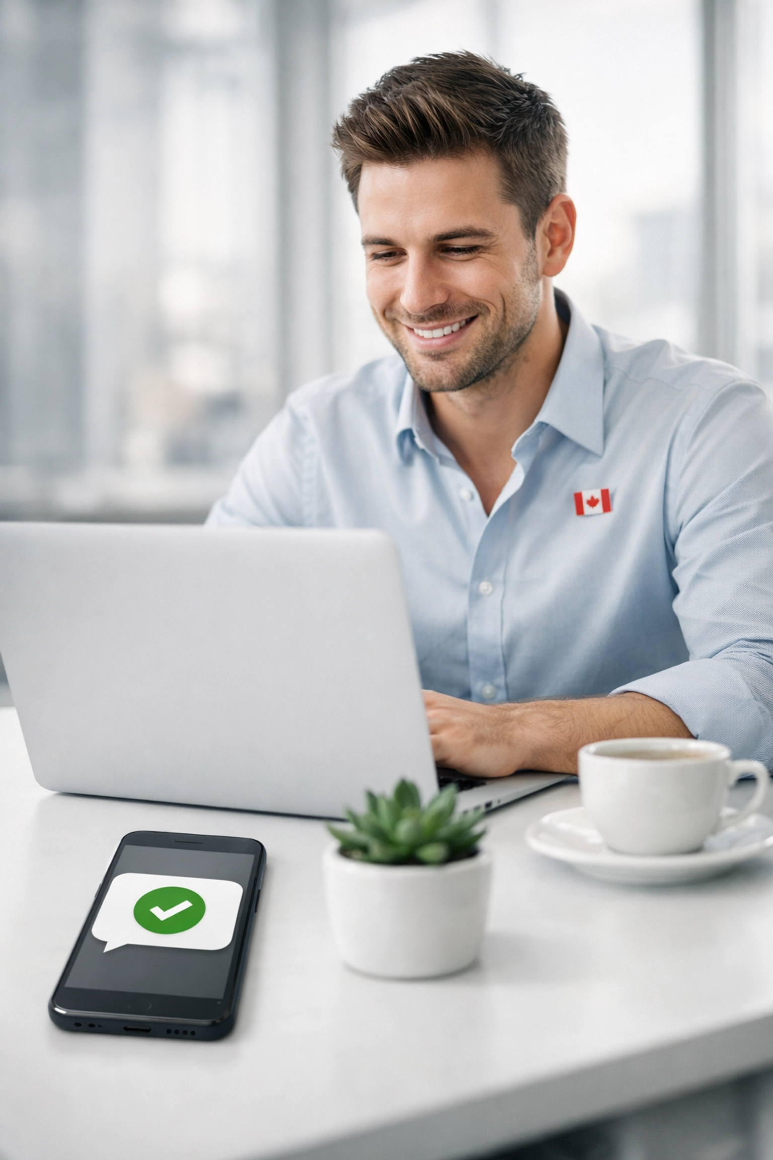 Canadian business owner receiving fast business loan approval notification on laptop
