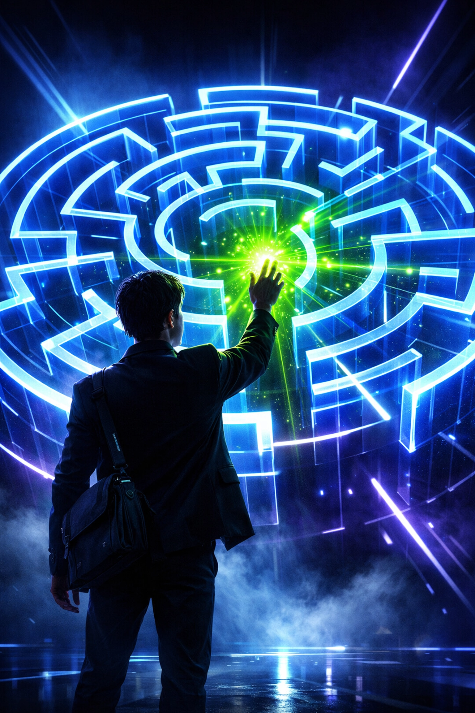 Digital maze visualization showing a candidate using logic to solve dynamic problems in AI assessments.