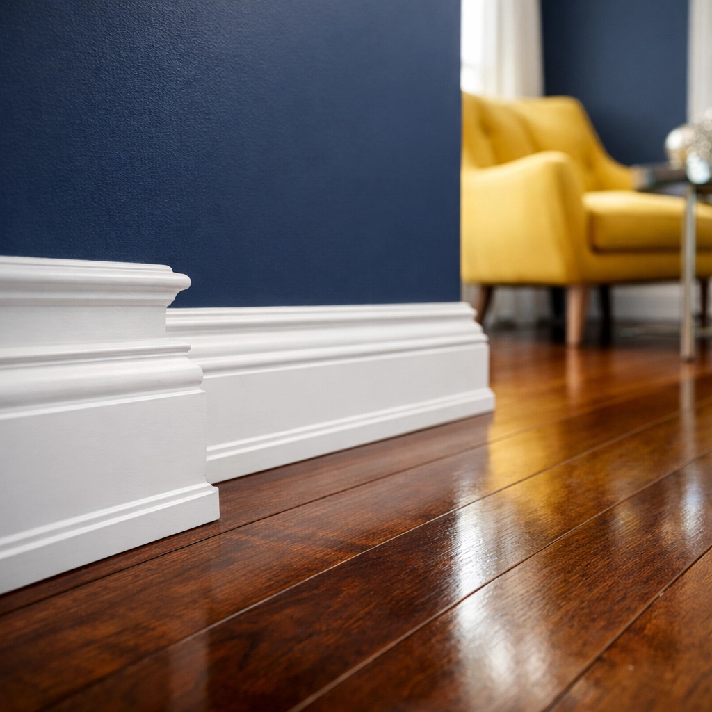 Spotless hardwood floors and crown molding in an Acton home after professional deep cleaning.