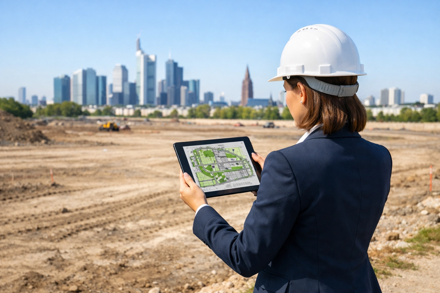 A development manager conducting site acquisition due diligence at an urban property development location.