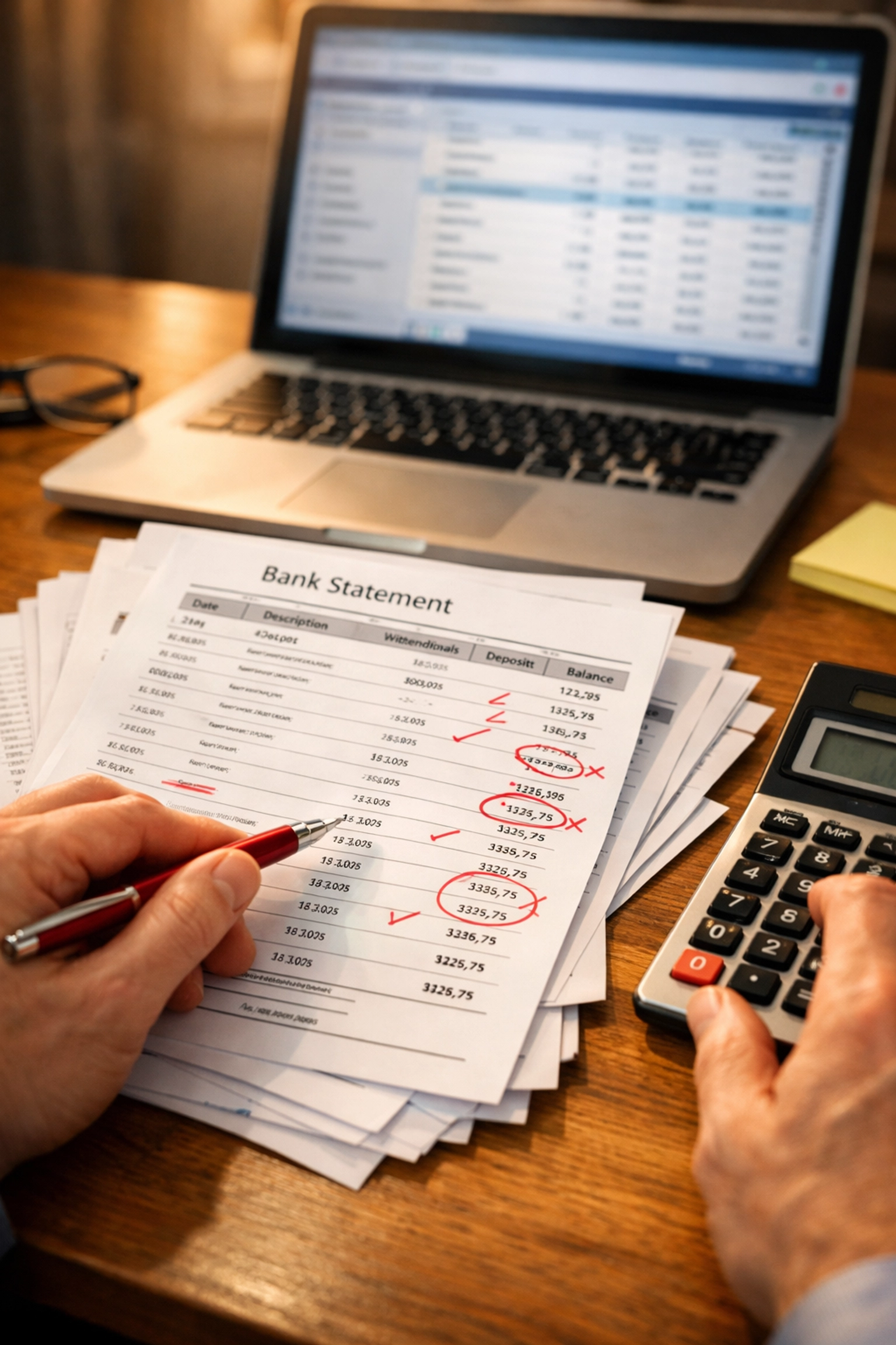 Reconciling bank statements and marking financial discrepancies for tax preparation