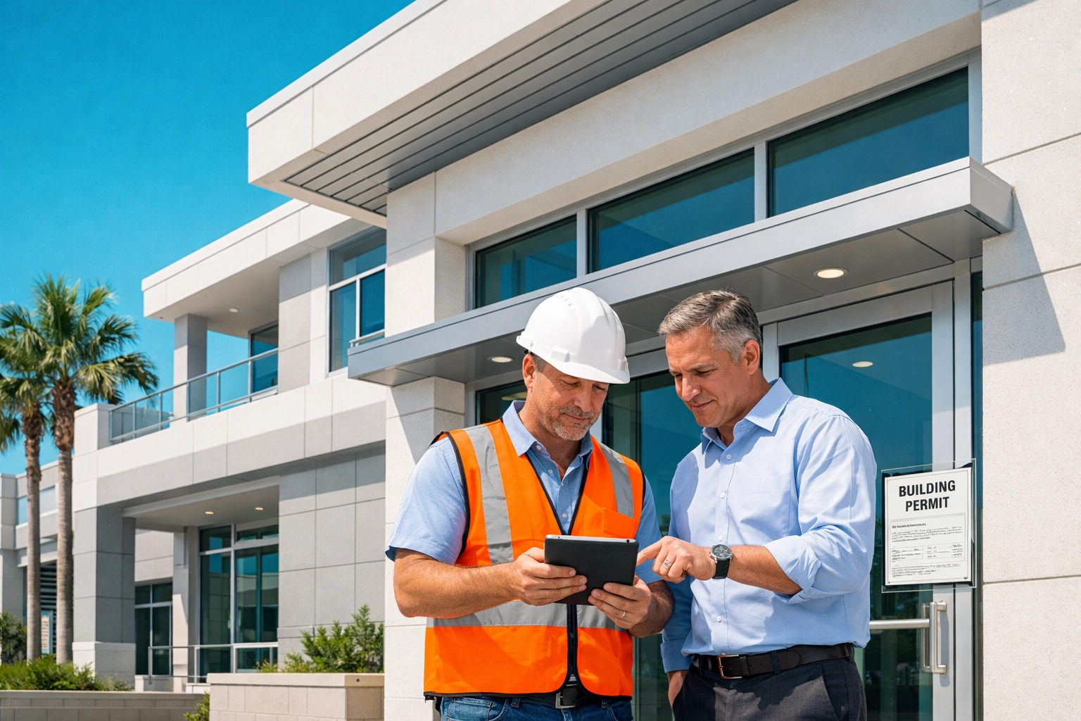 Final building inspection for a Florida Certificate of Occupancy with a posted permit and project manager.