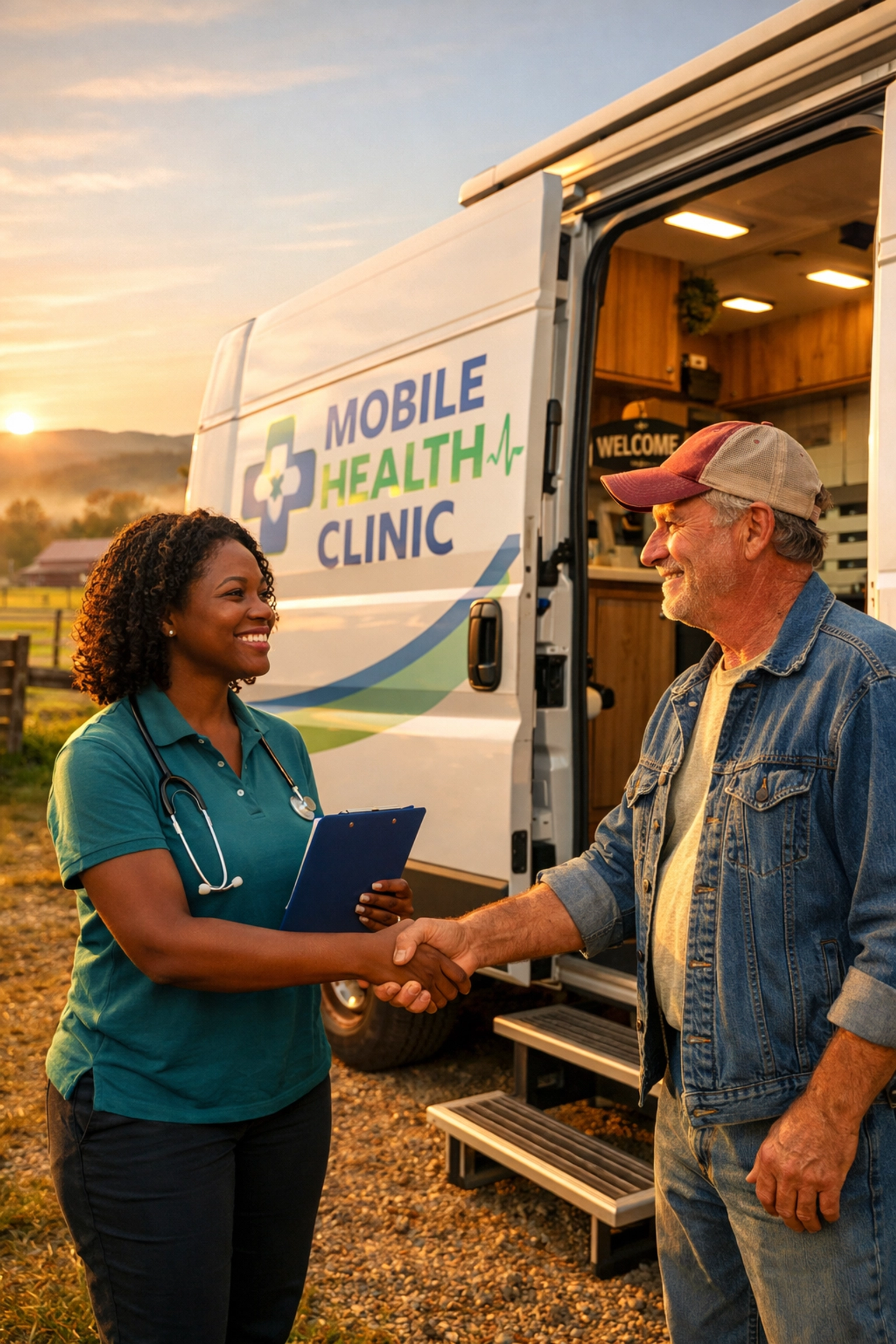 Mobile mental health clinic van serving rural North Carolina farming community