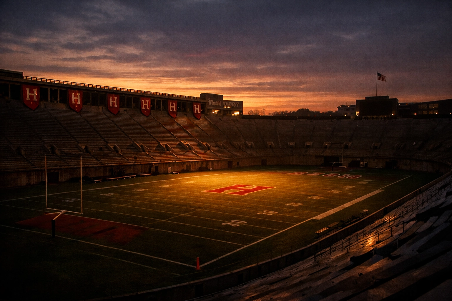 Harvard Stadium at dusk symbolizing Alex DeGrieck's departure to Boston College