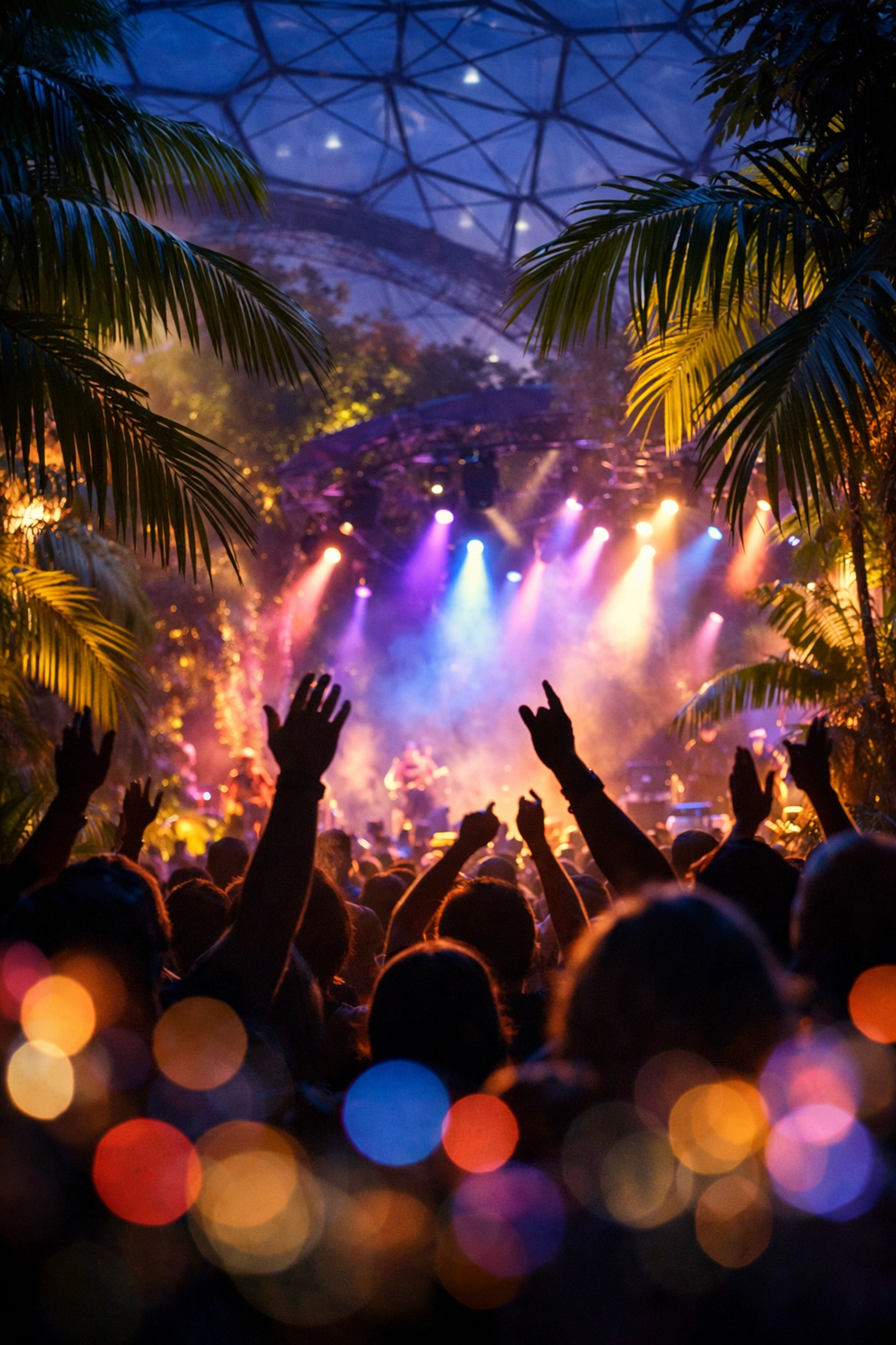 Eden Sessions 2026 concert inside the Rainforest Biome with tropical plants