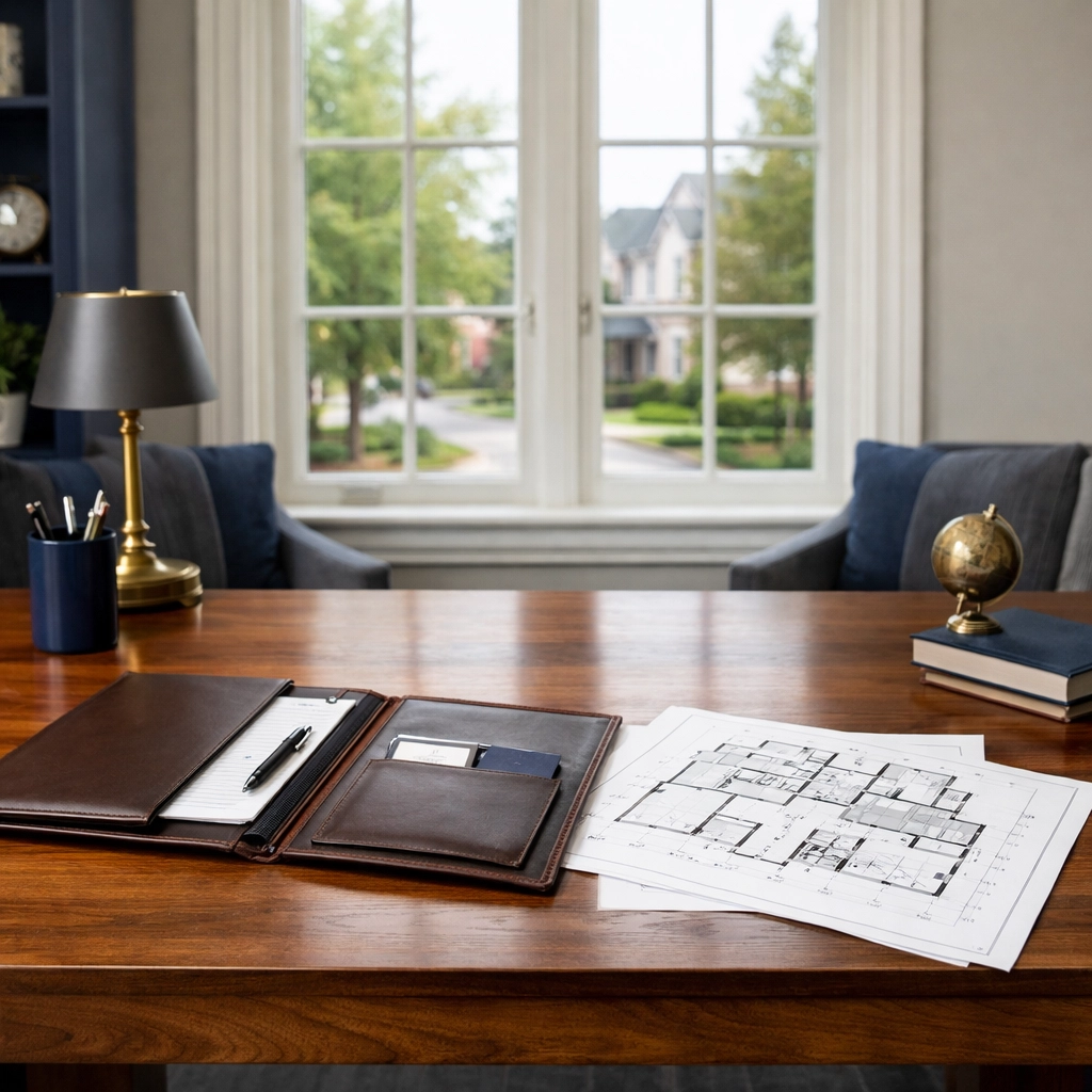 A desk with floor plans in a Markham home office, illustrating financial planning for Ontario mortgage pre-approval.