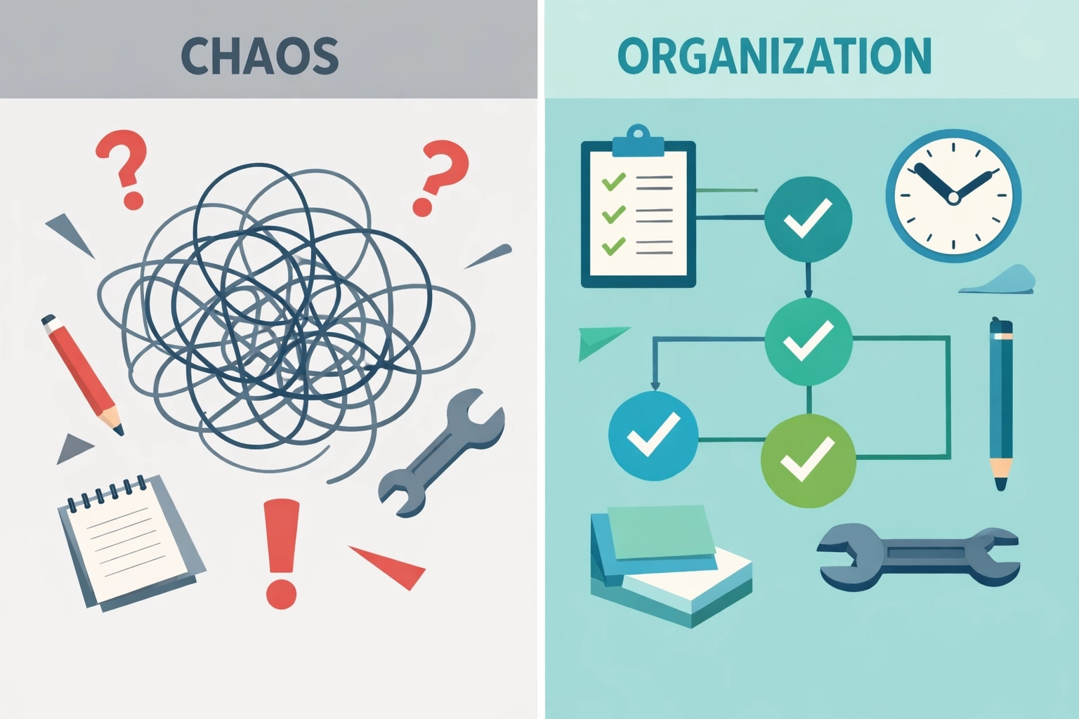 Before and after comparison showing transformation from disorganized operations to streamlined appliance repair workflow