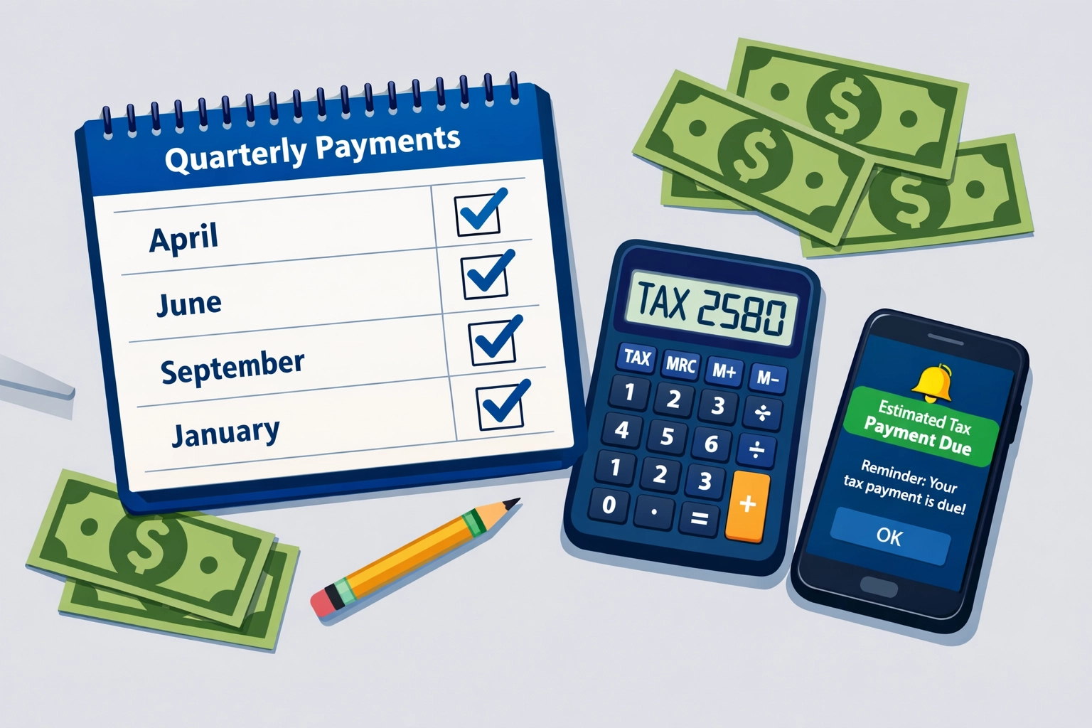 Quarterly estimated tax payment schedule with calculator and payment reminders for 2026
