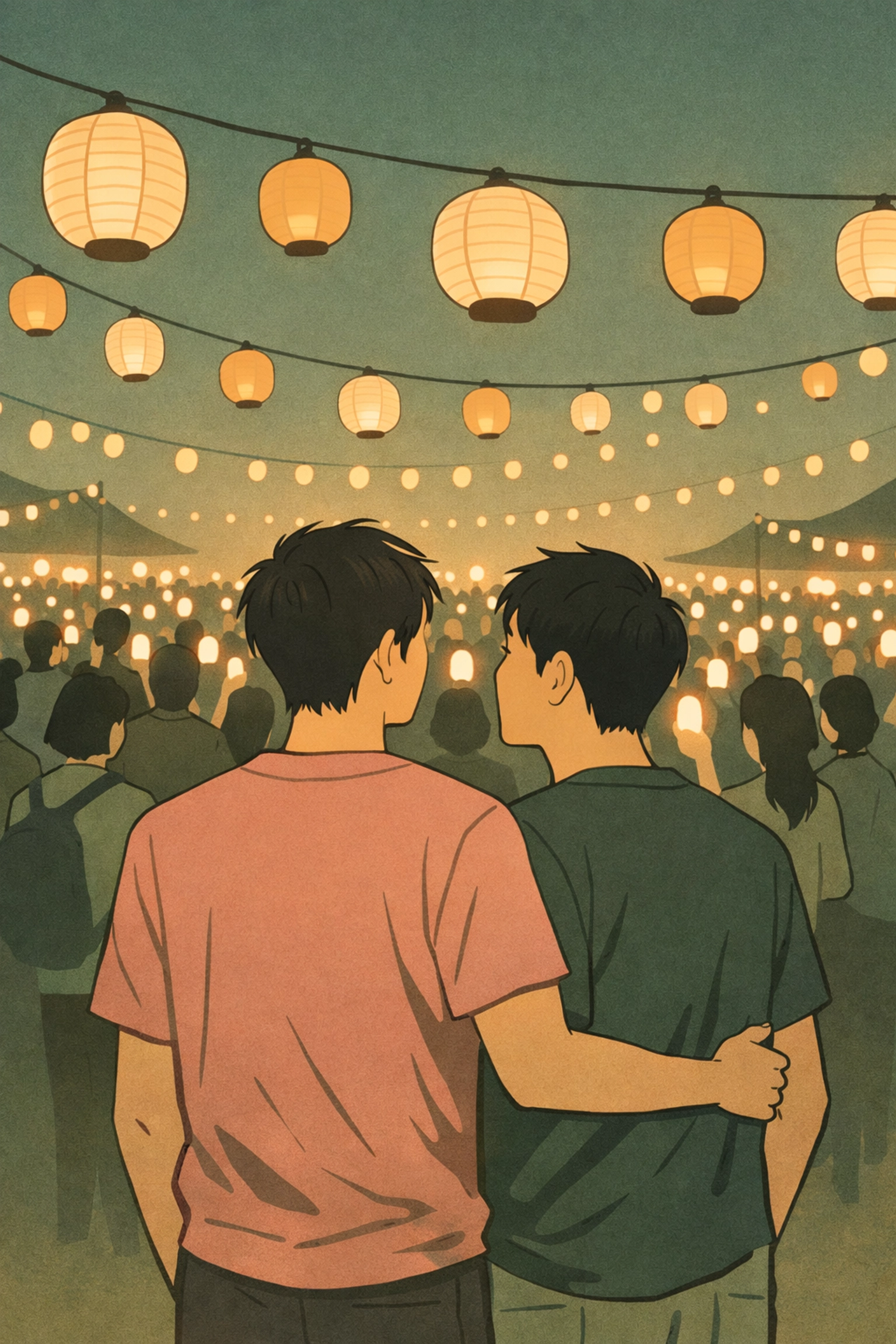 Asian gay couple at Pink Dot LGBTQ+ community celebration in Singapore