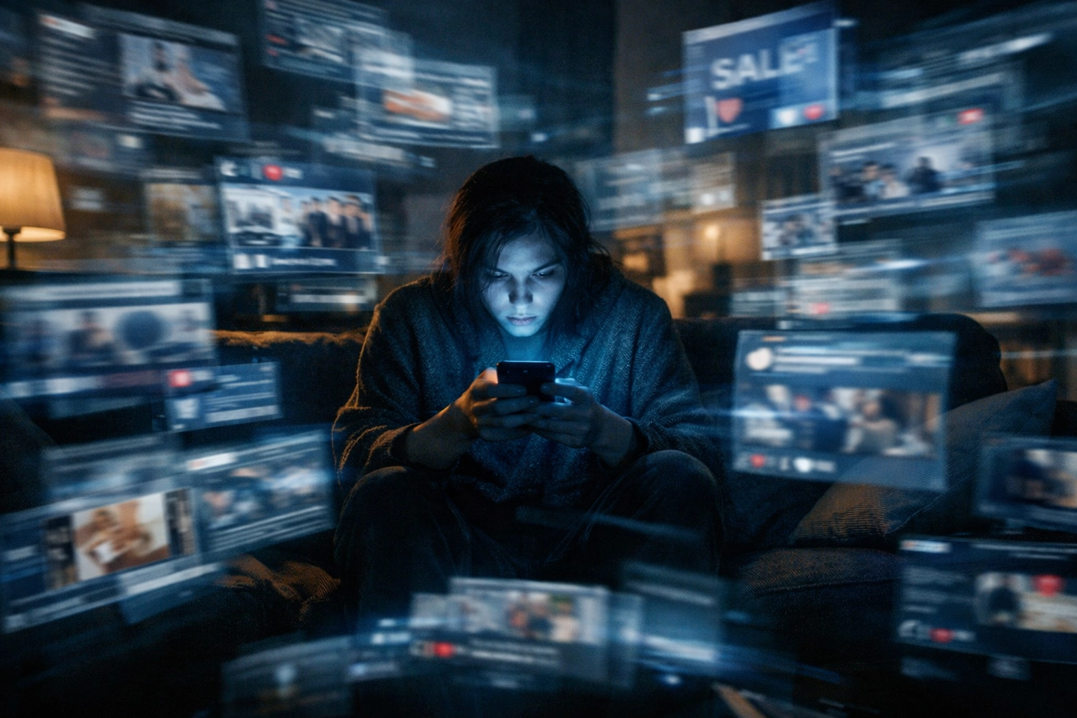 A person experiencing digital ad fatigue on their smartphone, a common challenge for Jackson County businesses.