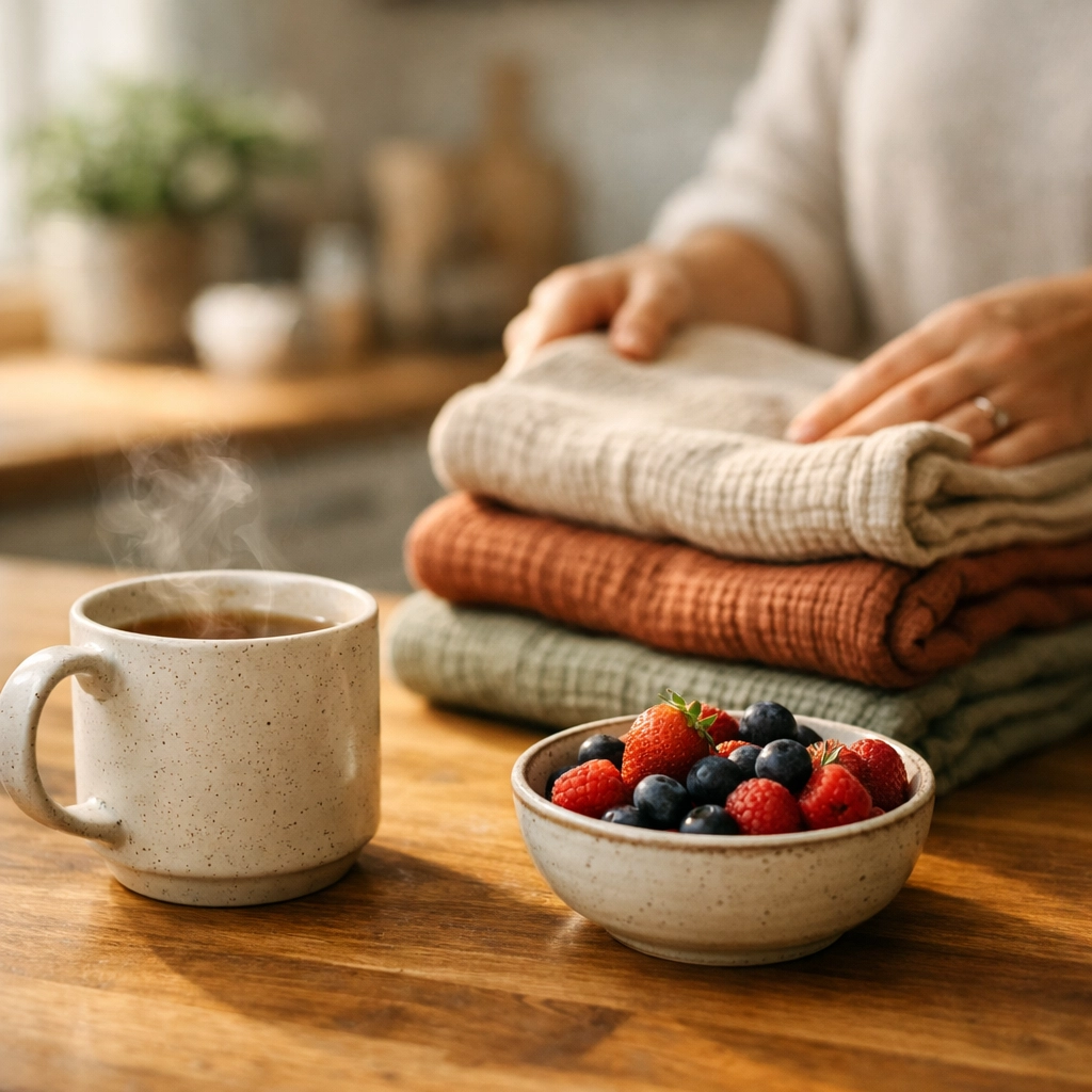 Reliable postpartum doula support in a Toronto home with neatly folded baby blankets and a warm cup of tea.