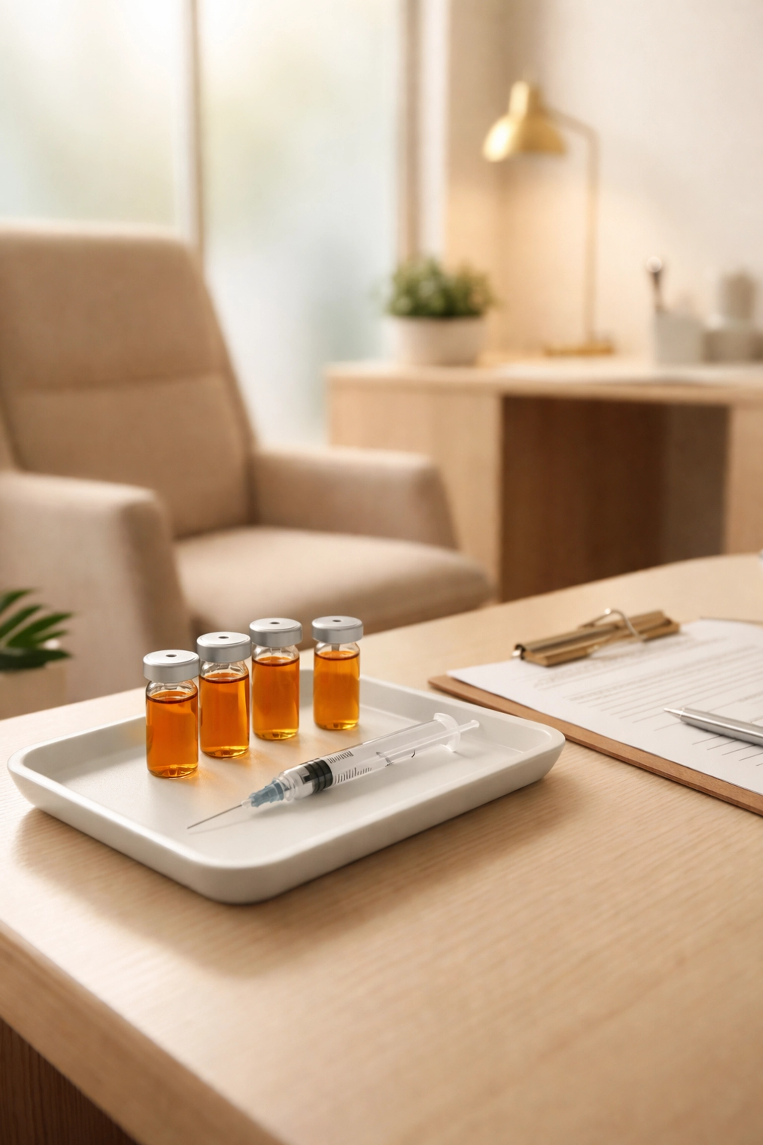 Modern medical consultation room in Las Vegas featuring TRT supplies and a welcoming, professional ambiance