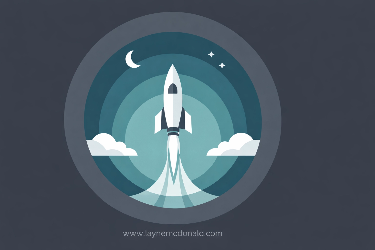 Minimalist rocket ship ascending through atmospheric circles, representing a child’s spiritual growth.