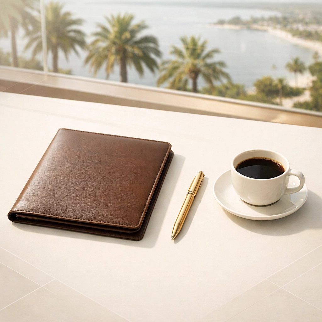 Executive desk overlooking Florida coast after Stuart business sale liquidity event