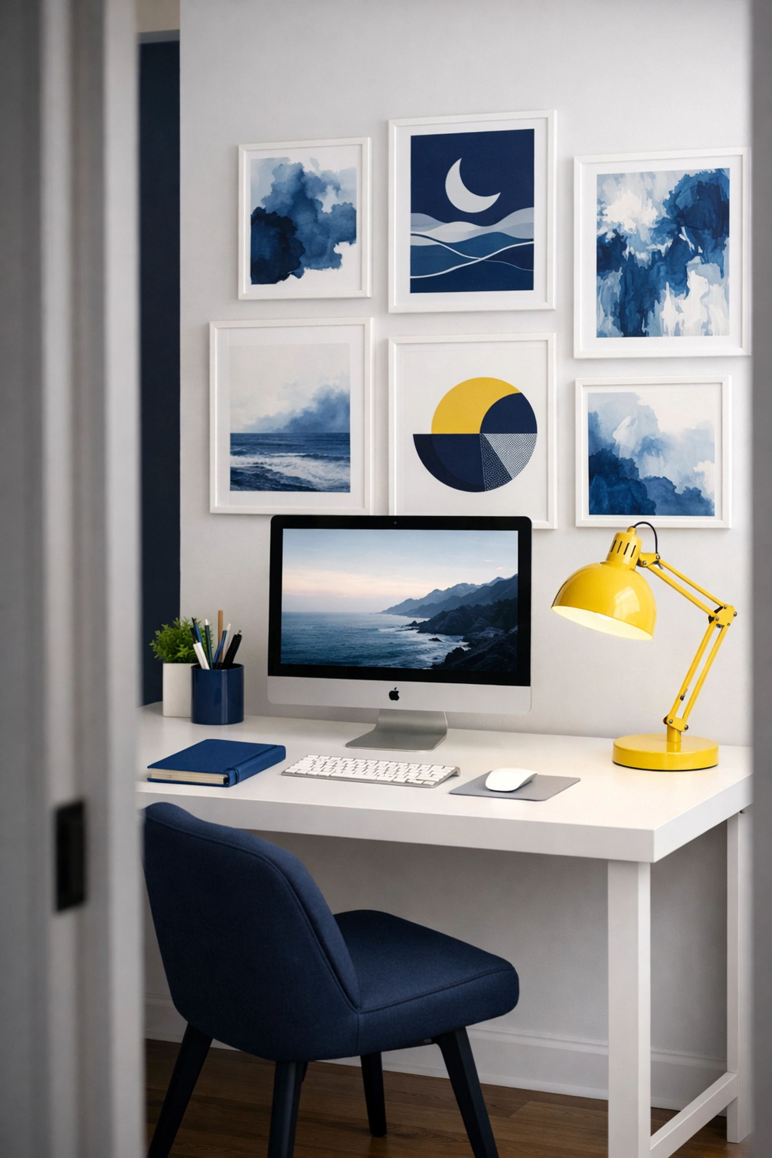 A clutter-free home office with a minimalist desk, optimized for productivity through weekly house cleaning.
