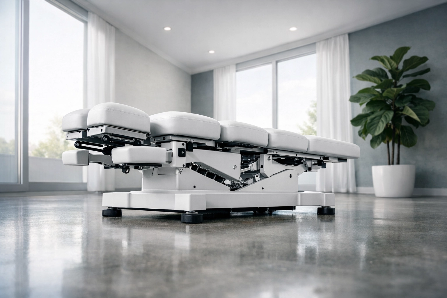 Modern chiropractic table in a clean clinic representing the foundation of chiropractic marketing and SEO.