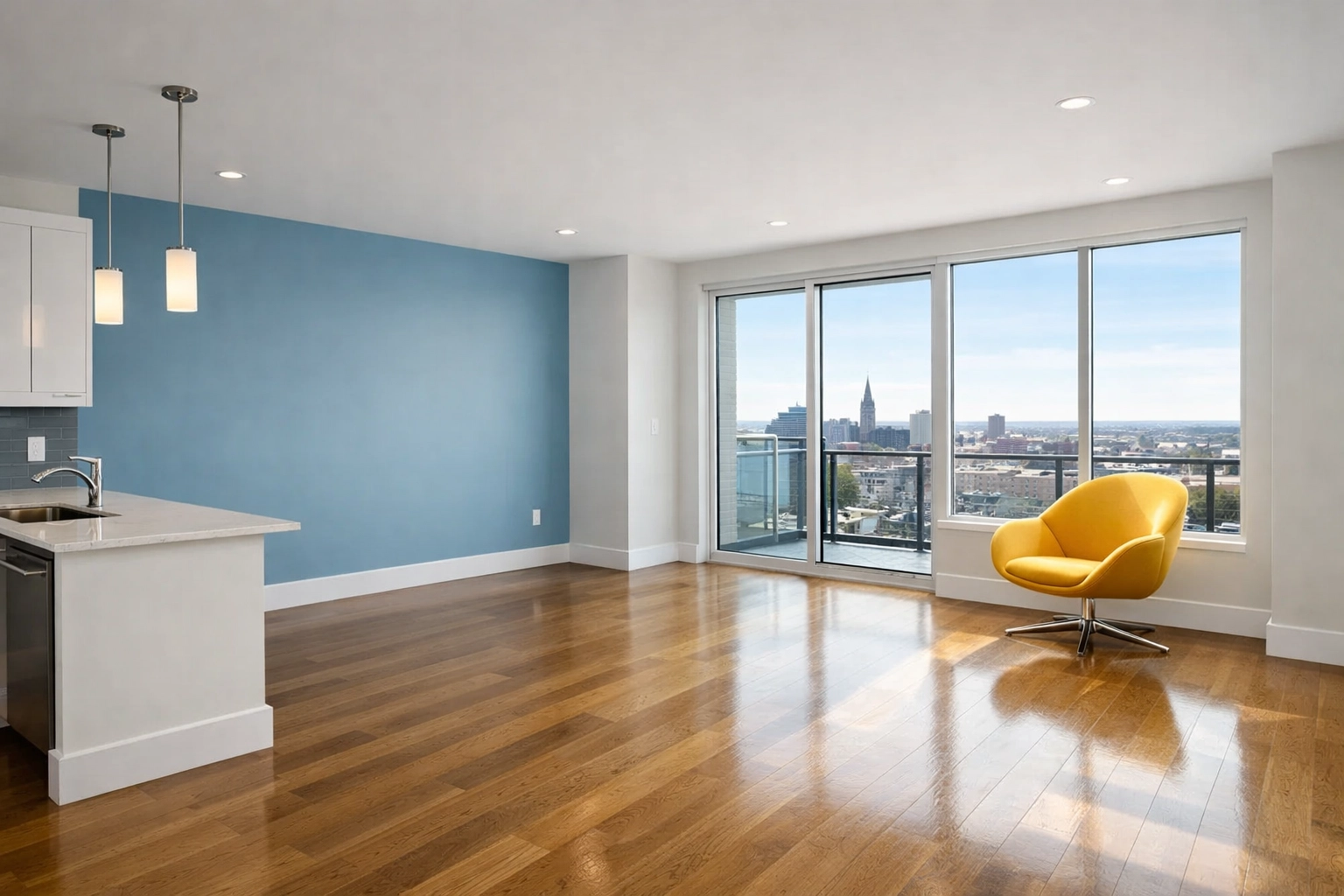 A pristine empty apartment after professional move-out cleaning Worcester for a full deposit return.