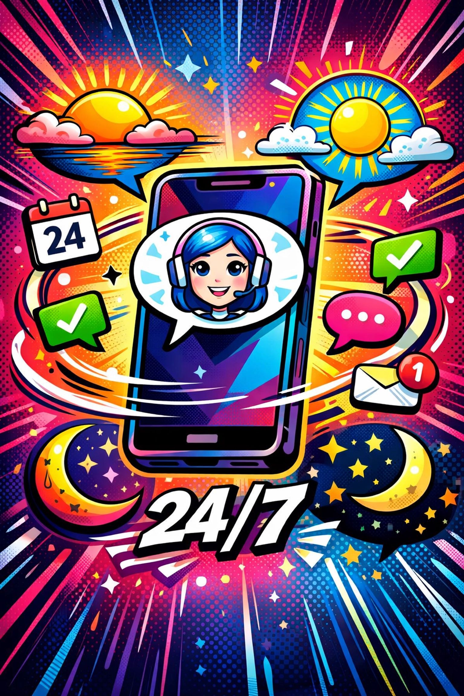 AI virtual assistant providing 24/7 customer support around the clock