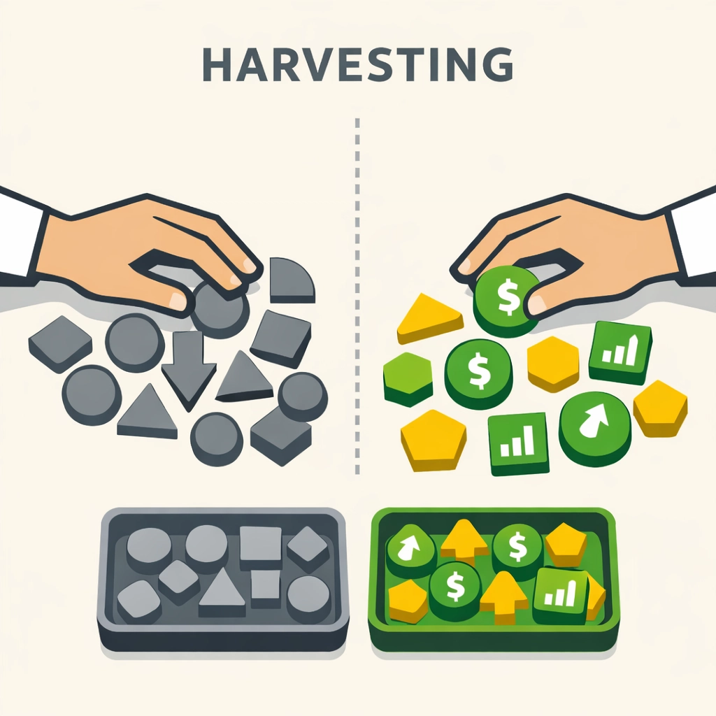 Illustration of tax-loss harvesting to offset capital gains and maximize your tax refund before April 15.