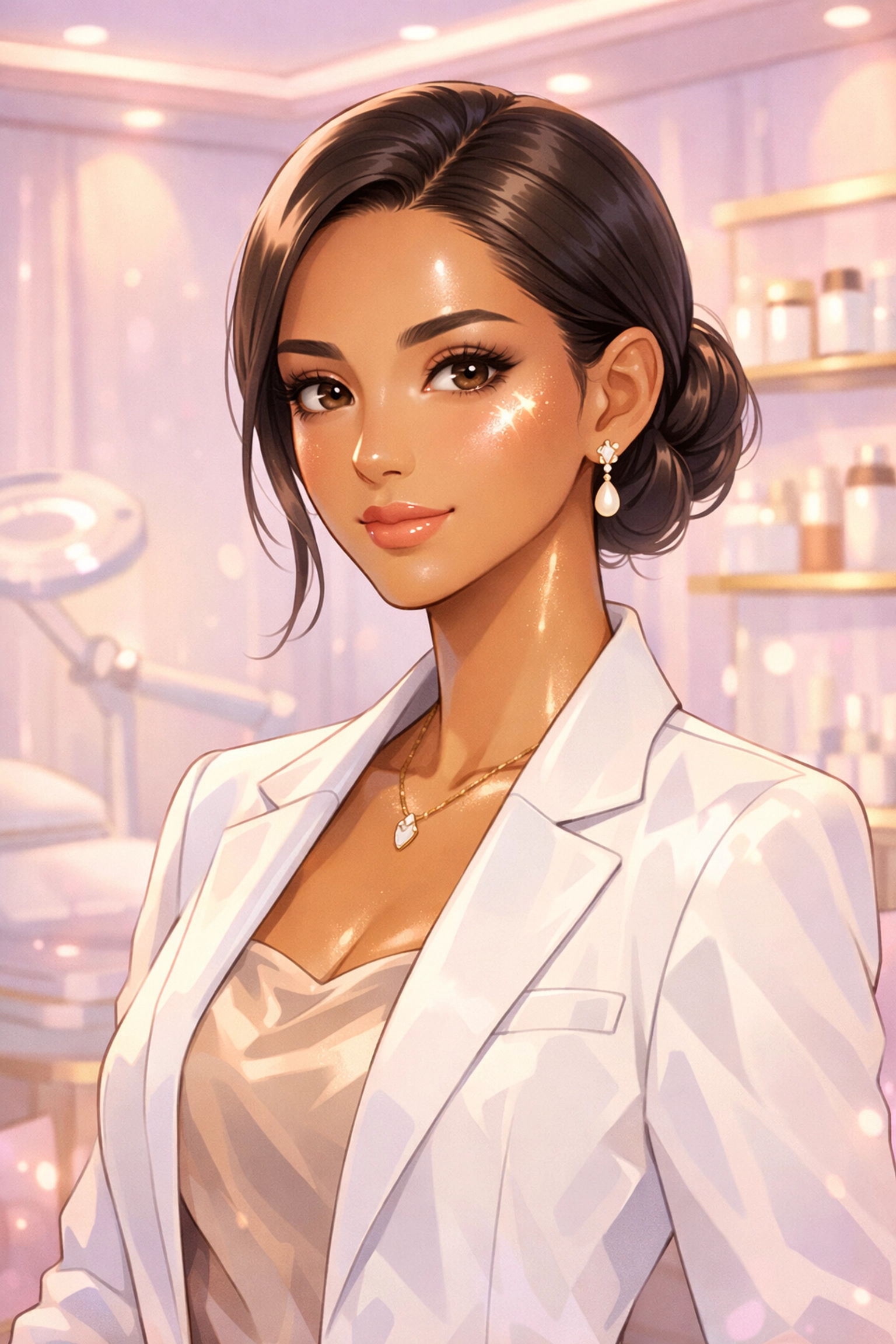 Professional woman showcasing glowing skin after a high-tech Carbon Glow Facial at a luxury medical spa.