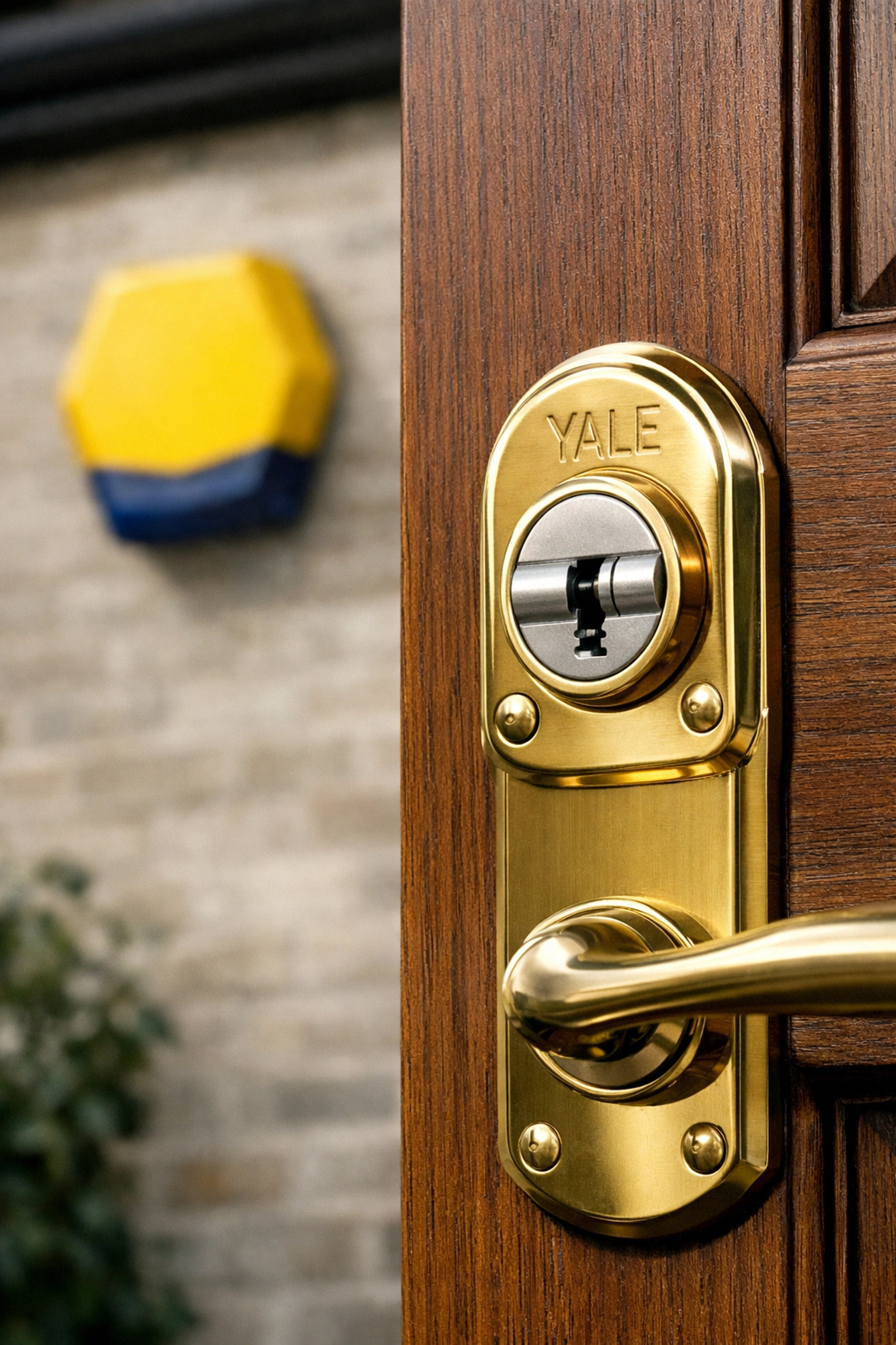 Secure Euro-cylinder door lock and external intruder alarm box for Emsworth home security.