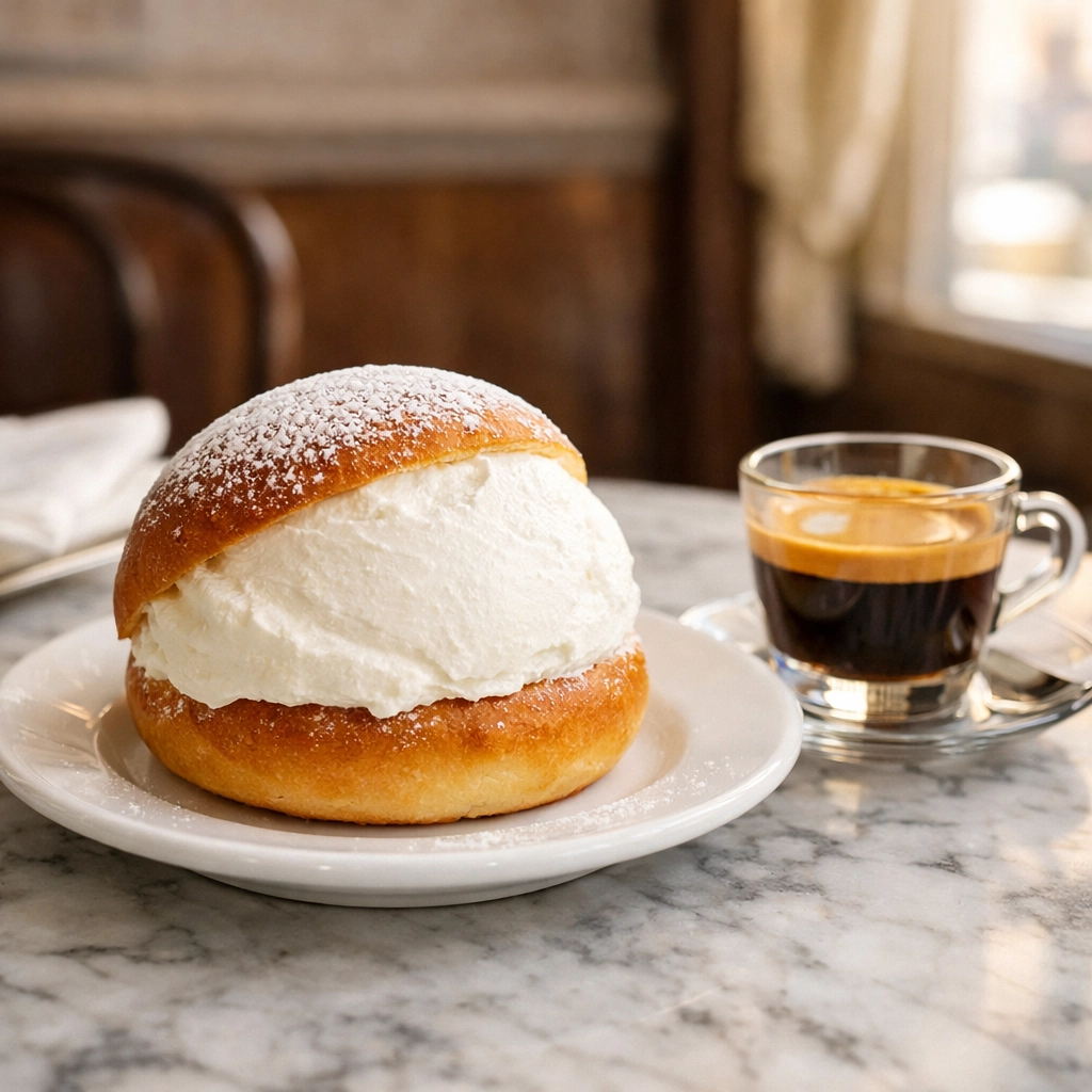 Classic Roman maritozzo sweet bun filled with cream, a perfect budget-friendly dessert in Rome.