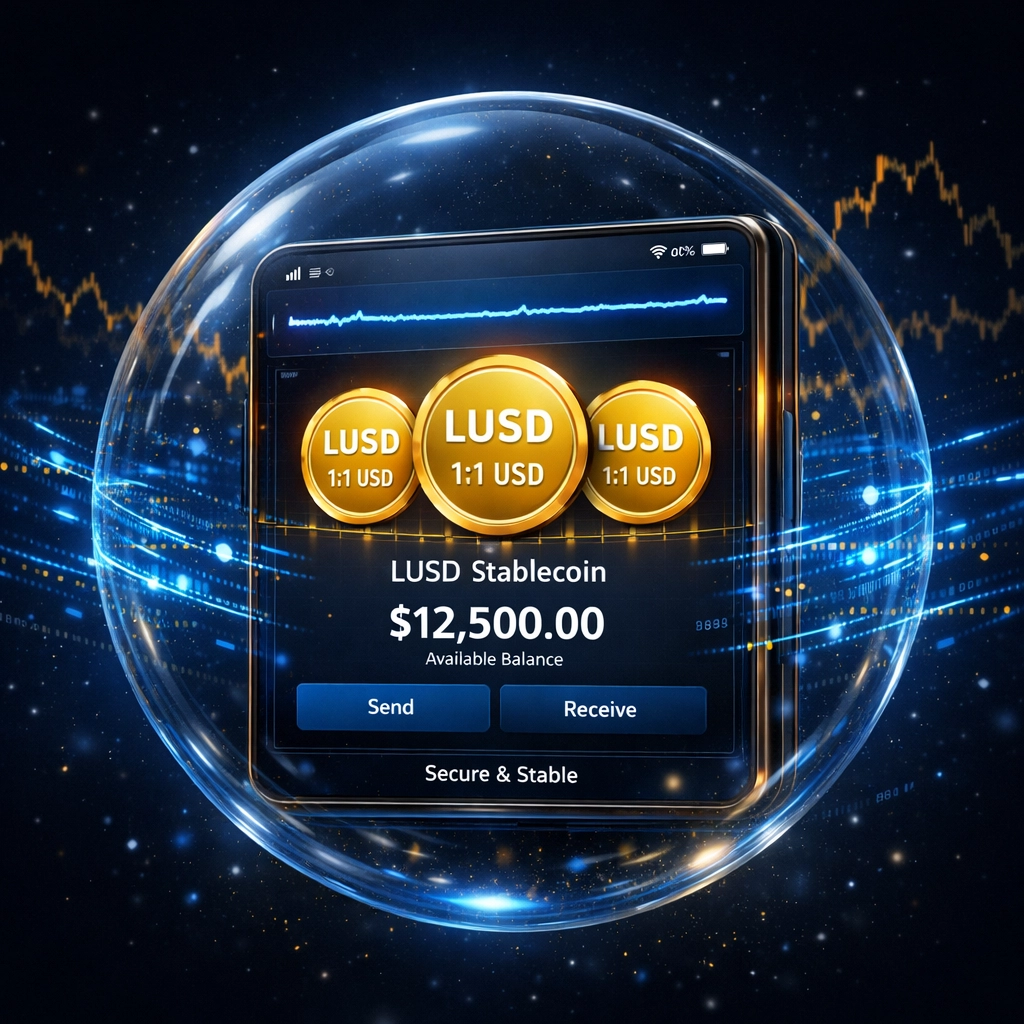LUSD stablecoin digital wallet showing 1:1 USD peg for stable crypto payments