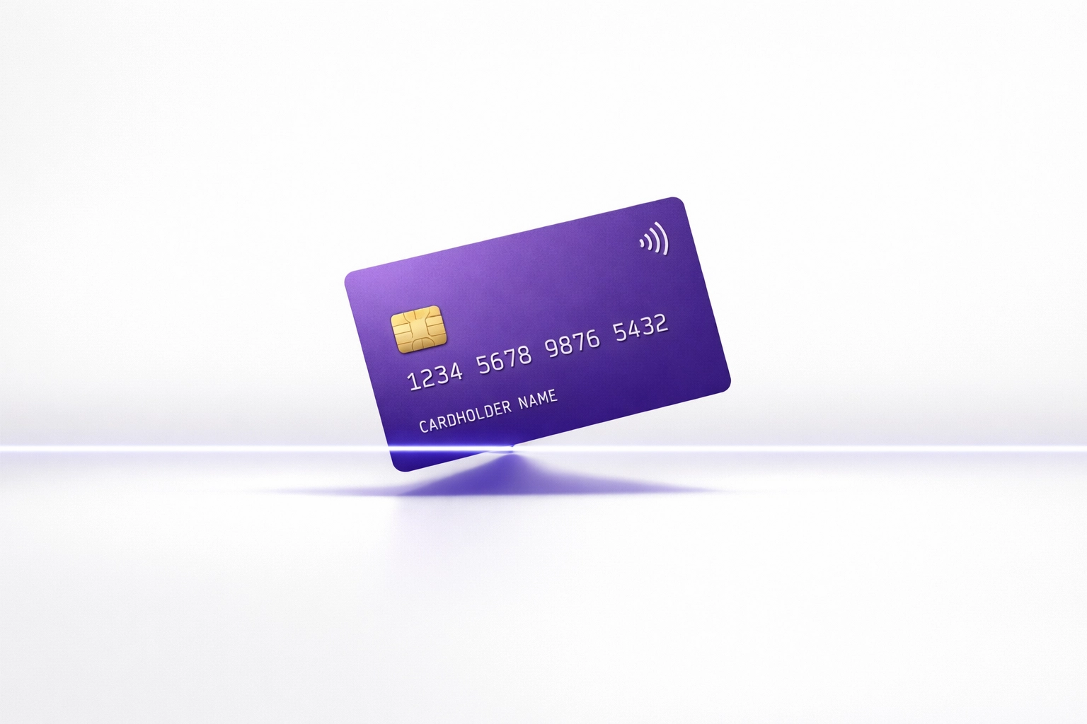Minimalist purple bank card representing accurate bank reconciliation and reliable financial reports.