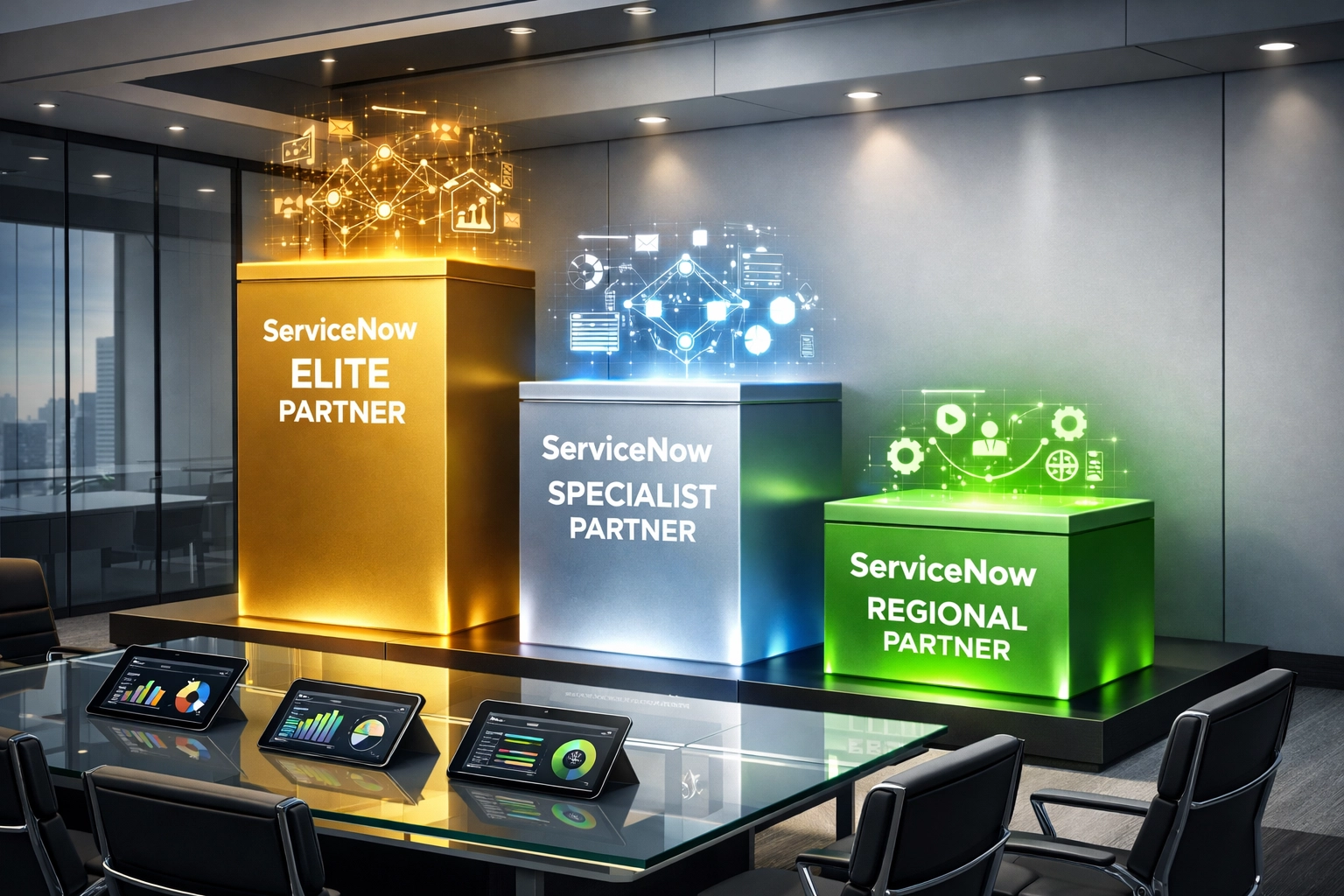 ServiceNow partner tier levels showing Elite, Specialist, and Regional implementation capabilities