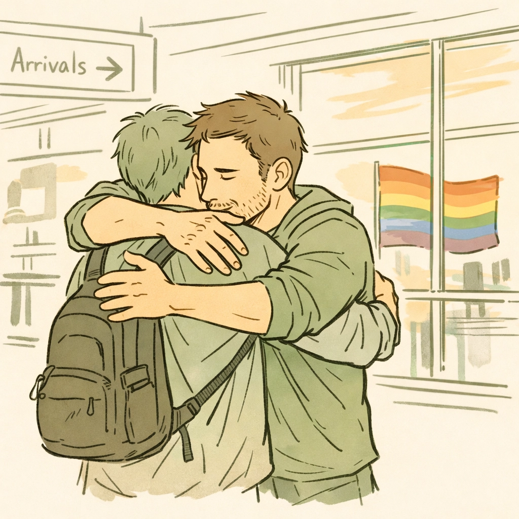 Gay asylum seeker arriving safely in Canada welcomed by support network at airport