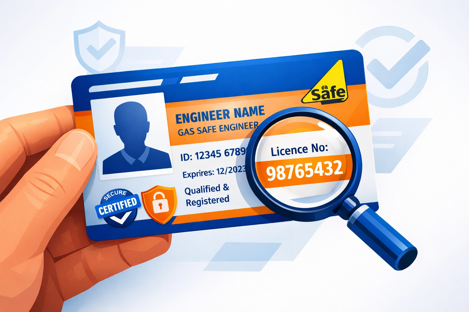Gas Safe engineer ID card verification with license number check in Farnham